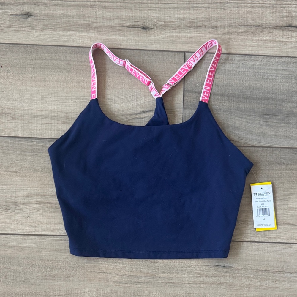 EleVen by Venus Williams Navy Sports Bra with Pink Straps
